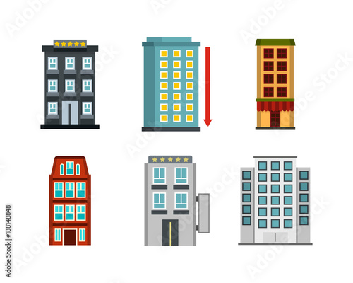 Hotel icon set, flat style