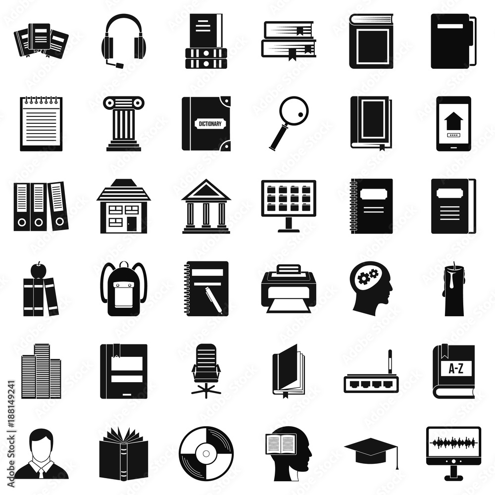 Bookcase icons set, simple style Bookcase icons set, simple style