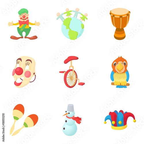 Circus studio icons set, cartoon style