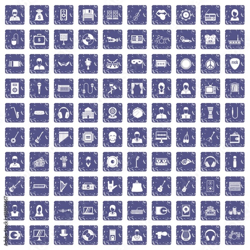 100 music icons set grunge sapphire