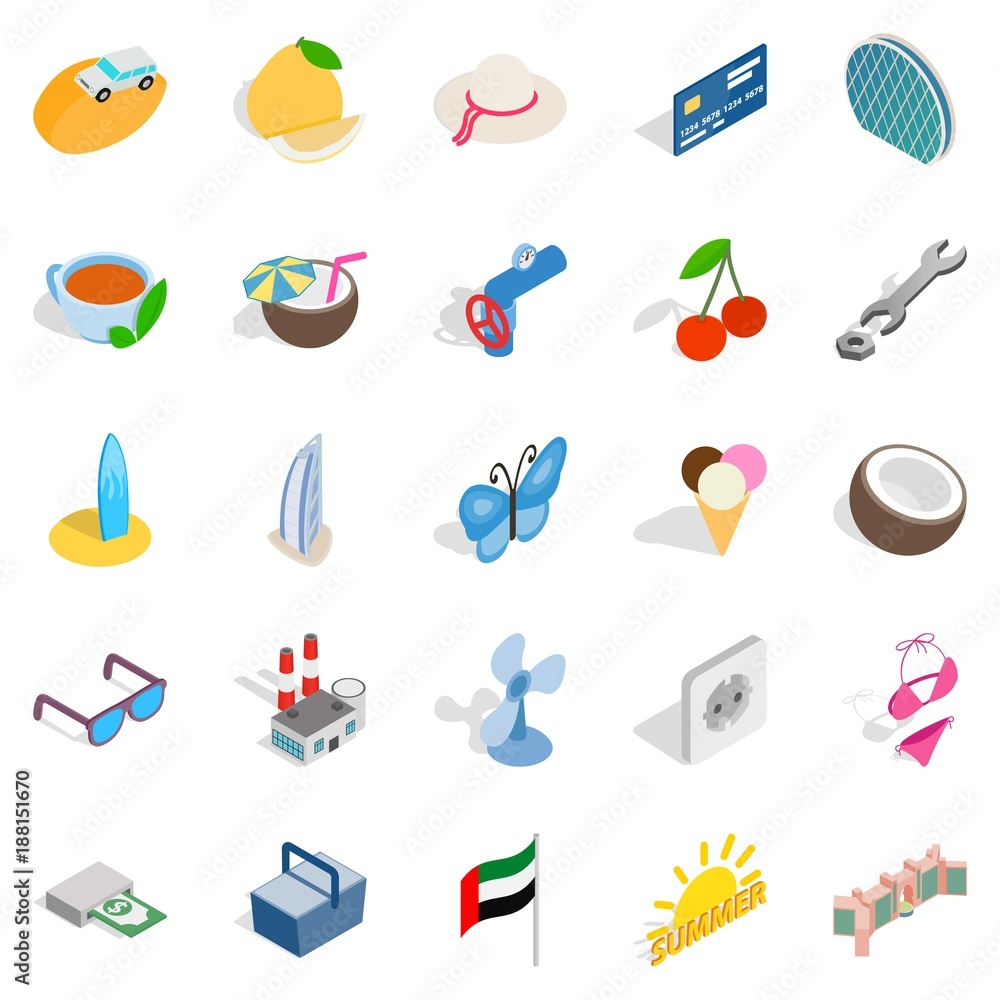 Dubai icons set, isometric style