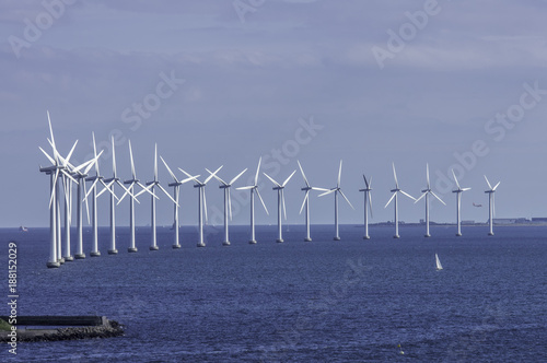 Offshore wind farm in the Baltic Sea near Copenhagen, Denmark