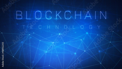 Blockchain technology futuristic hud background with blockchain polygon peer to peer network. Global cryptocurrency blockchain business banner concept.