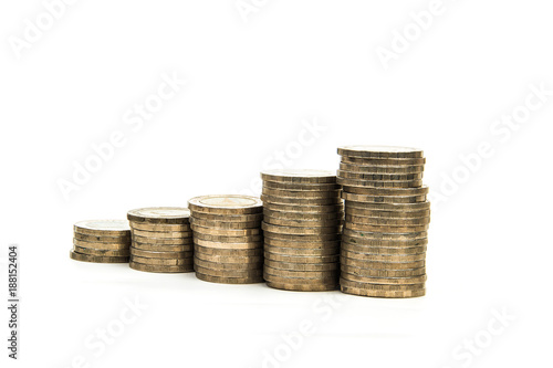 coin stacks on white background