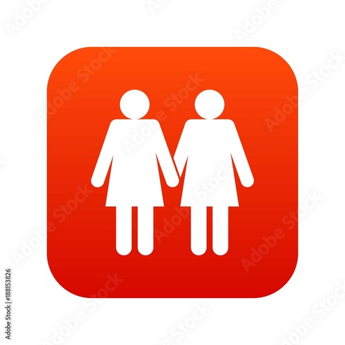 Two girls lesbians icon digital red