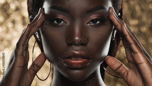 portrait of sensual young african woman against golden background