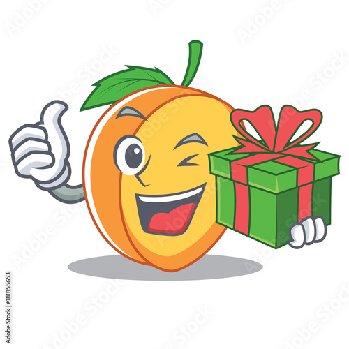 With gift apricot mascot cartoon style