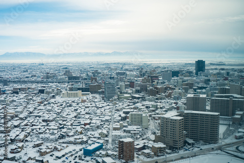 大雪の新潟市内の展望