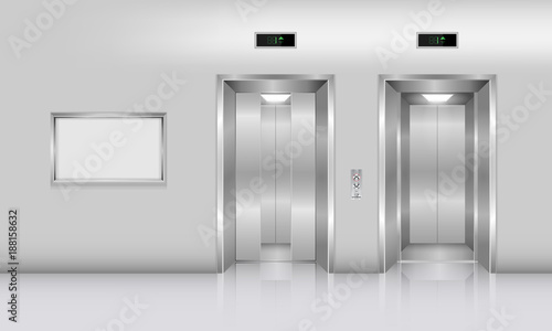 Realistic elevator in office building., Interior concept, Vector, Illustration
