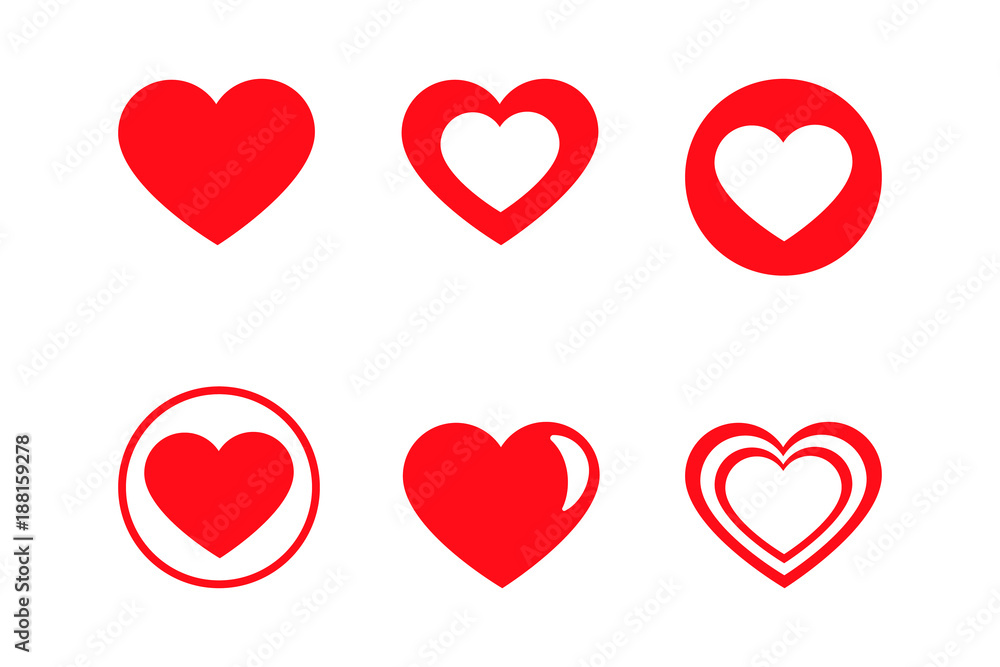 Heart vector icon set, Love symbol. Valentine's Day sign, emblem isolated on white background, Flat style for graphic and web design, logo.