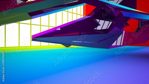 Abstract white and colored gradient interior with window. 3D illustration and rendering.