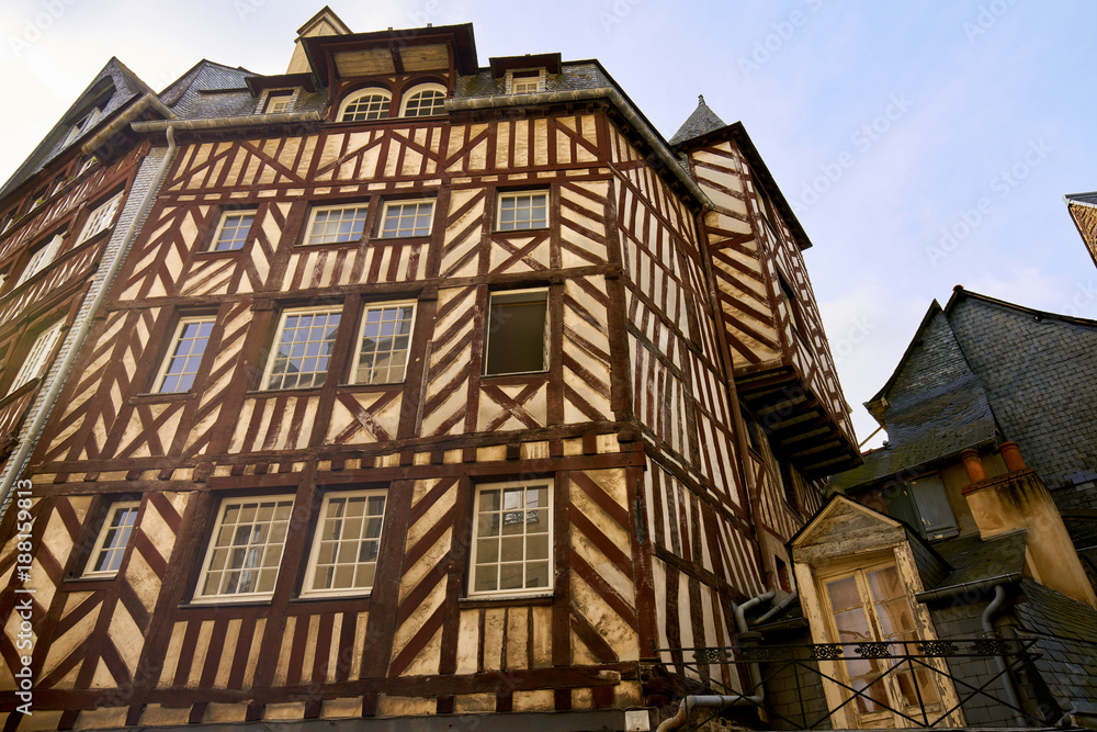 Row Old half-timbered buildings in Rennes city , Brittany, France	