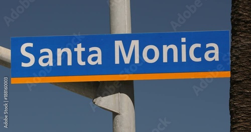 Road marker for Santa Monica Boulevard in Beverly Hills Los Angeles California USA