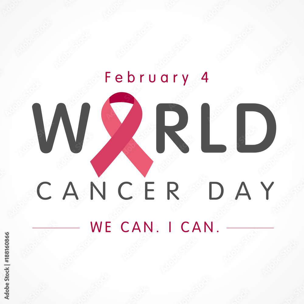 February 4, World cancer day lettering banner, We can I can. Vector illustration of World Cancer Day with ribbon and text February 4, World cancer day lettering banner, We can I can. Vector illustration of World Cancer Day with ribbon and text