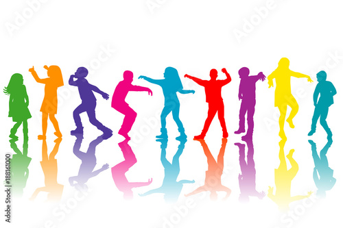 Colorful group of children silhouettes dancing