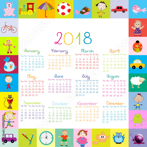 Frame with toys 2018 calandar for kids