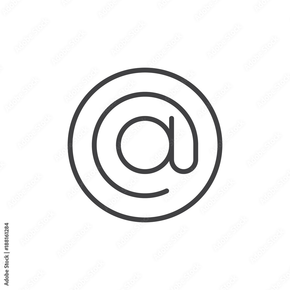 At symbol line icon, outline vector sign, linear style pictogram isolated on white. Email symbol, logo illustration. Editable stroke At symbol line icon, outline vector sign, linear style pictogram isolated on white. Email symbol, logo illustration. Editable stroke