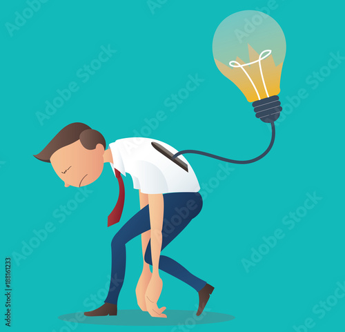crack light bulb in businessman back, business, symbol of thoughtless or problem in thinking concept