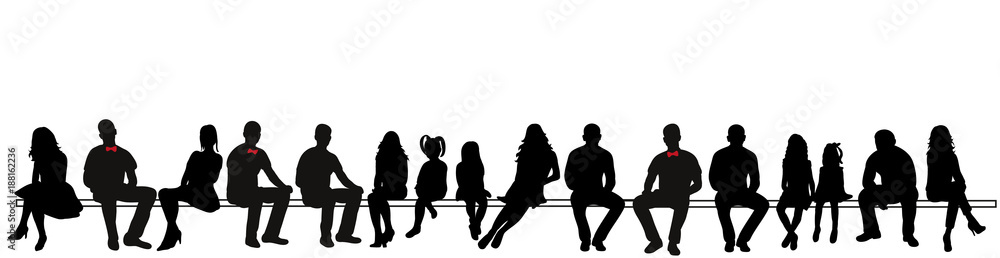 isolated silhouette of men, girls and children sitting