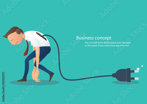 Cartoon character, low battery businessman with electrical plug , vector eps10