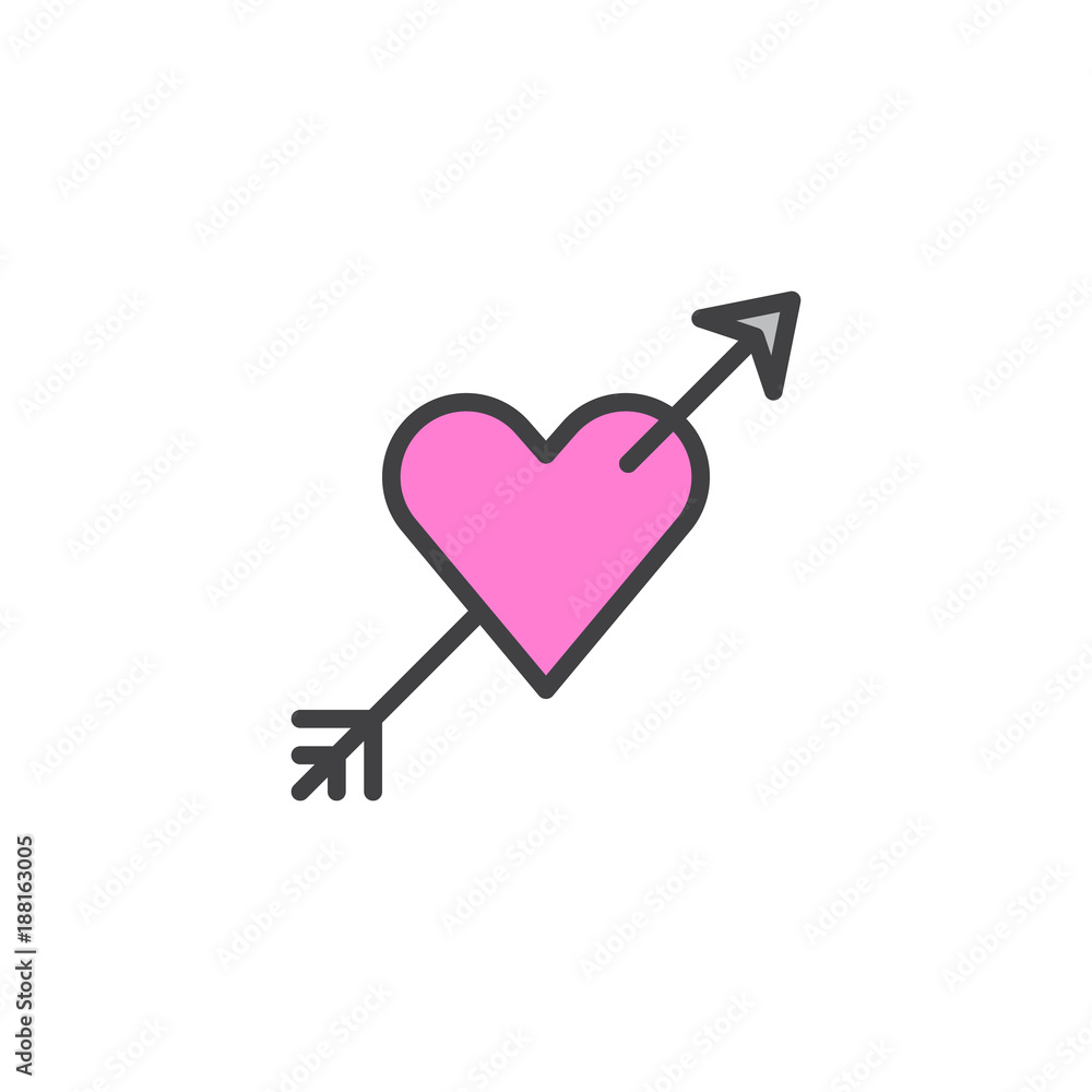 Heart with arrow filled outline icon, line vector sign, linear colorful pictogram isolated on white. Love symbol, logo illustration. Pixel perfect vector graphics Heart with arrow filled outline icon, line vector sign, linear colorful pictogram isolated on white. Love symbol, logo illustration. Pixel perfect vector graphics