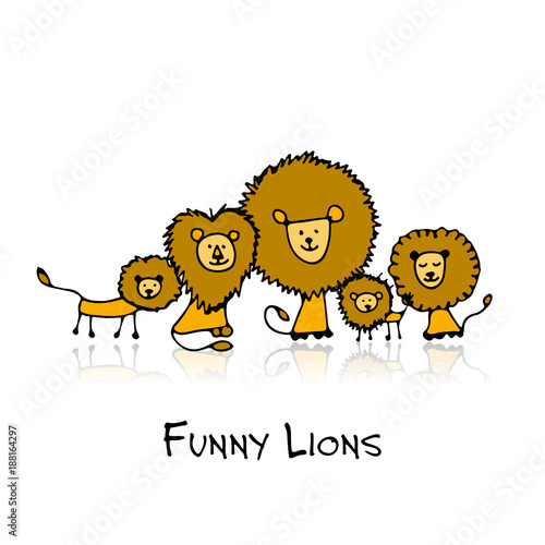 Fototapeta Naklejka Na Ścianę i Meble -  Funny lions, sketch for your design