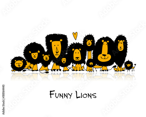 Fototapeta Naklejka Na Ścianę i Meble -  Funny lions, sketch for your design