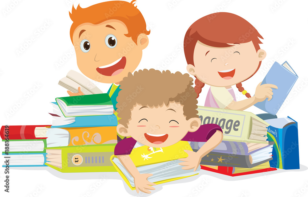 happy kids reading books. isolated on white happy kids reading books. isolated on white
