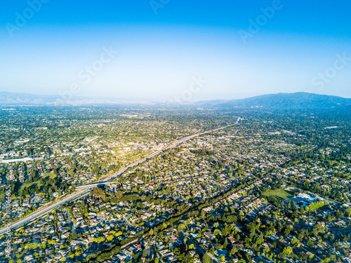 Drone point of view of Silicon Valley in California