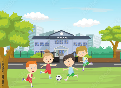 illustration of boys kicking football on the sports field