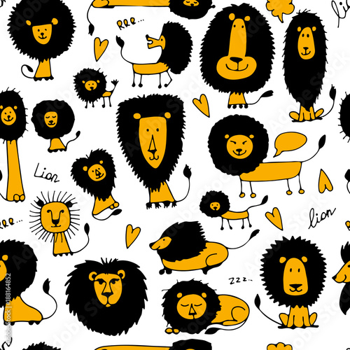 Fototapeta Naklejka Na Ścianę i Meble -  Funny lions, seamless pattern for your design