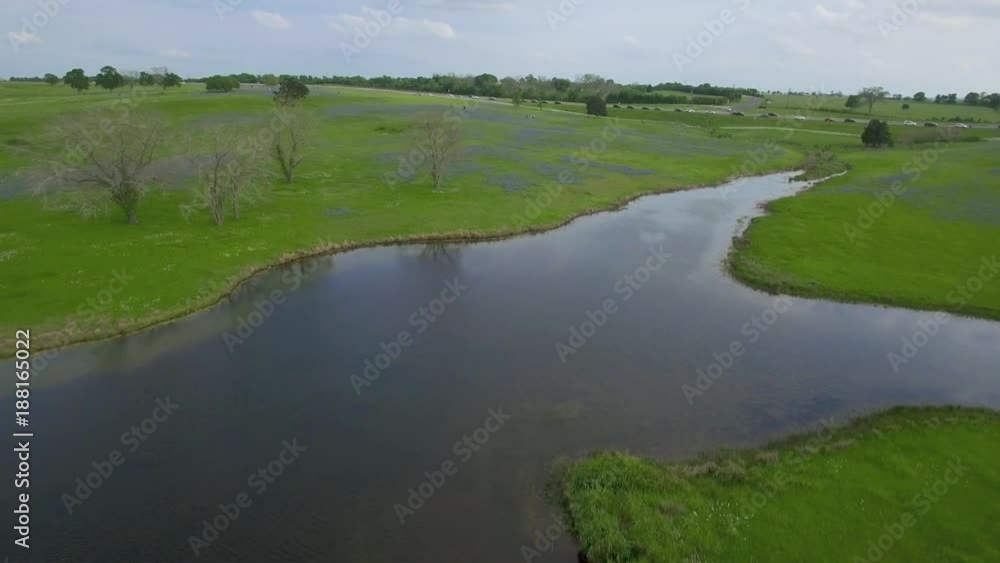 Bluebonnet Field and Red Barn (Aerial Drone View) Texas Bluebonnet Field and Red Barn (Aerial Drone View) Texas