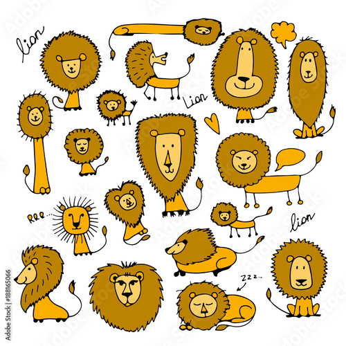 Fototapeta Naklejka Na Ścianę i Meble -  Funny lions, sketch for your design