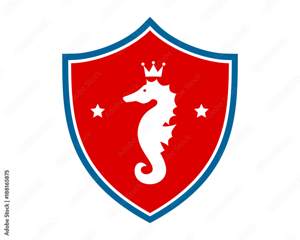 red shield Seahorses emblem silhouette image vector red shield Seahorses emblem silhouette image vector