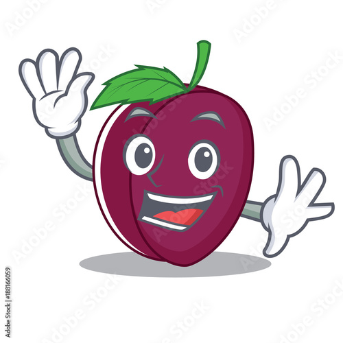 Waving plum character cartoon style