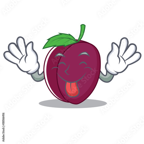 Tongue out plum mascot cartoon style