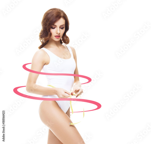 Slim and sporty female body. Fit and healthy girl in swimsuit. Health, sport, fitness and weight loss.