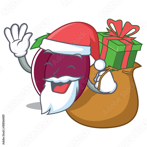 Santa with gift plum mascot cartoon style
