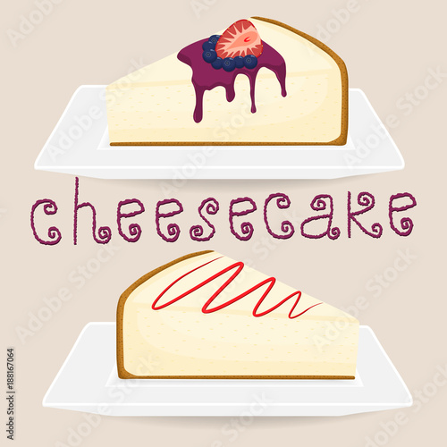 Slice cheesecake lies on white plate