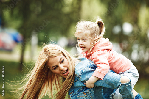 Mother and daughter in the park