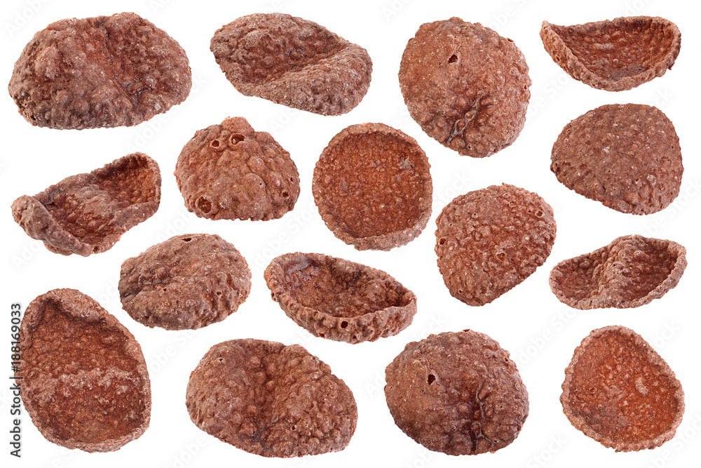 Cocoa corn flakes isolated collection Cocoa corn flakes isolated collection
