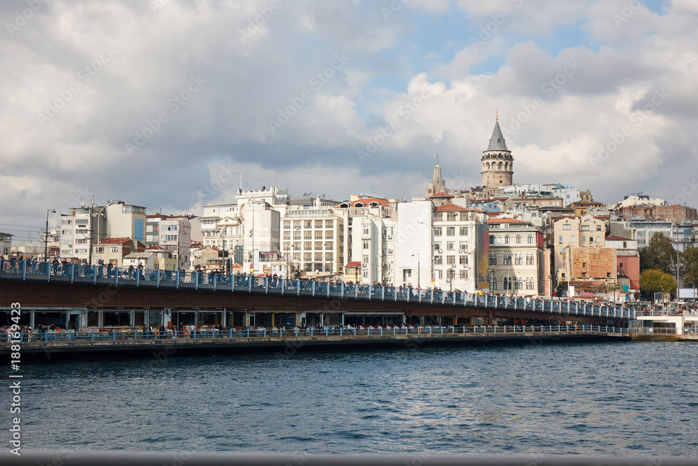 A view of the Galata Bridge and the Galata Tower