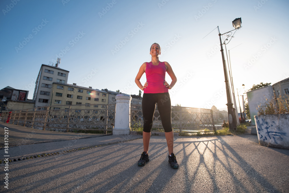 portrait of a jogging woman at sunny morning portrait of a jogging woman at sunny morning