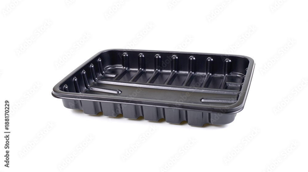 Black Plastic food container on white background, plastic packing food tray isolated Black Plastic food container on white background, plastic packing food tray isolated