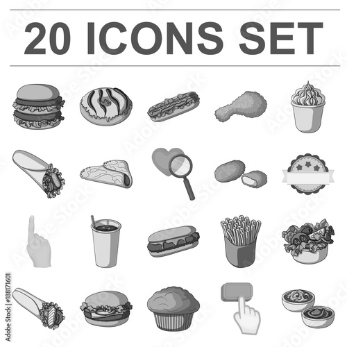 Fast food monochrome icons in set collection for design.Food from semi-finished products vector symbol stock web illustration.