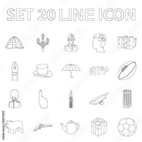 England country outline icons in set collection for design.Travel and attractions vector symbol stock web illustration.