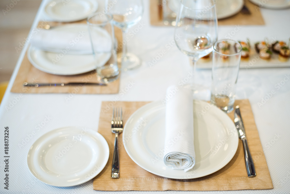 Tables set for an event, catering table set Tables set for an event, catering table set