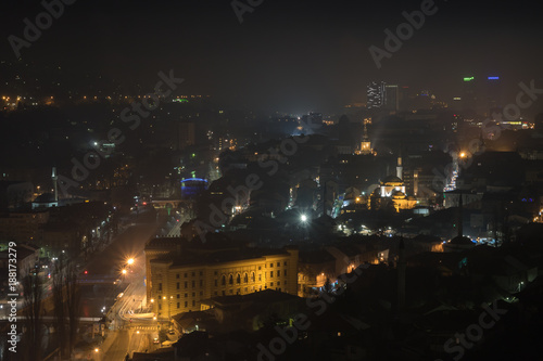 Misty dawning in Sarajevo, view from the Yellow Fortress