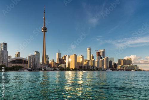 Photography Toronto city skyline at sunset, Toronto, Ontario, Canada.