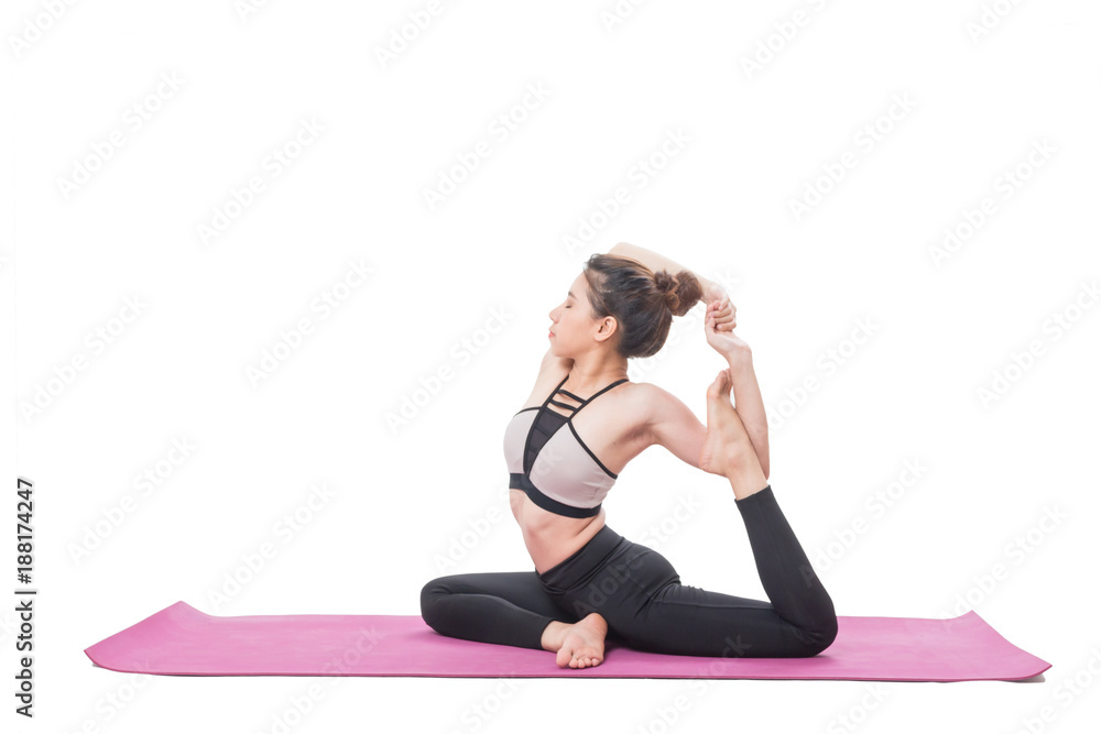 Woman practicing yoga isolated on white background Woman practicing yoga isolated on white background